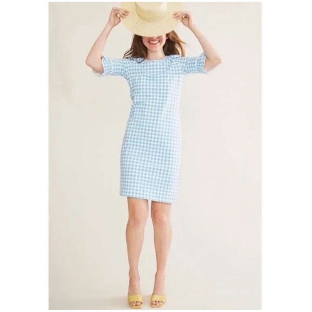 SONNET JAMES Women Size L/T‎ Large Tall Blue & White Gingham Lottie Sheath Dress